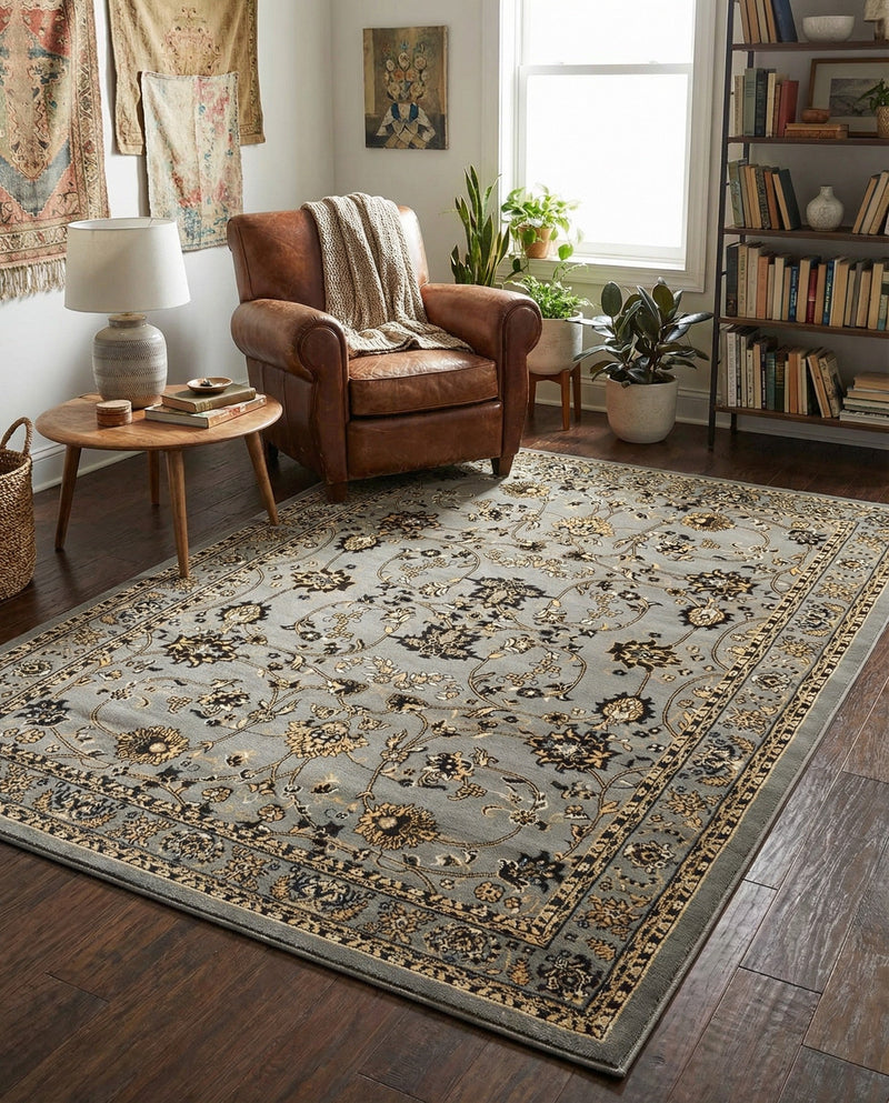 Isfahan Elegance Collection Area Rug - Naghsh-e Jahan (Gray) Rectangle Gray  lifestyle 18