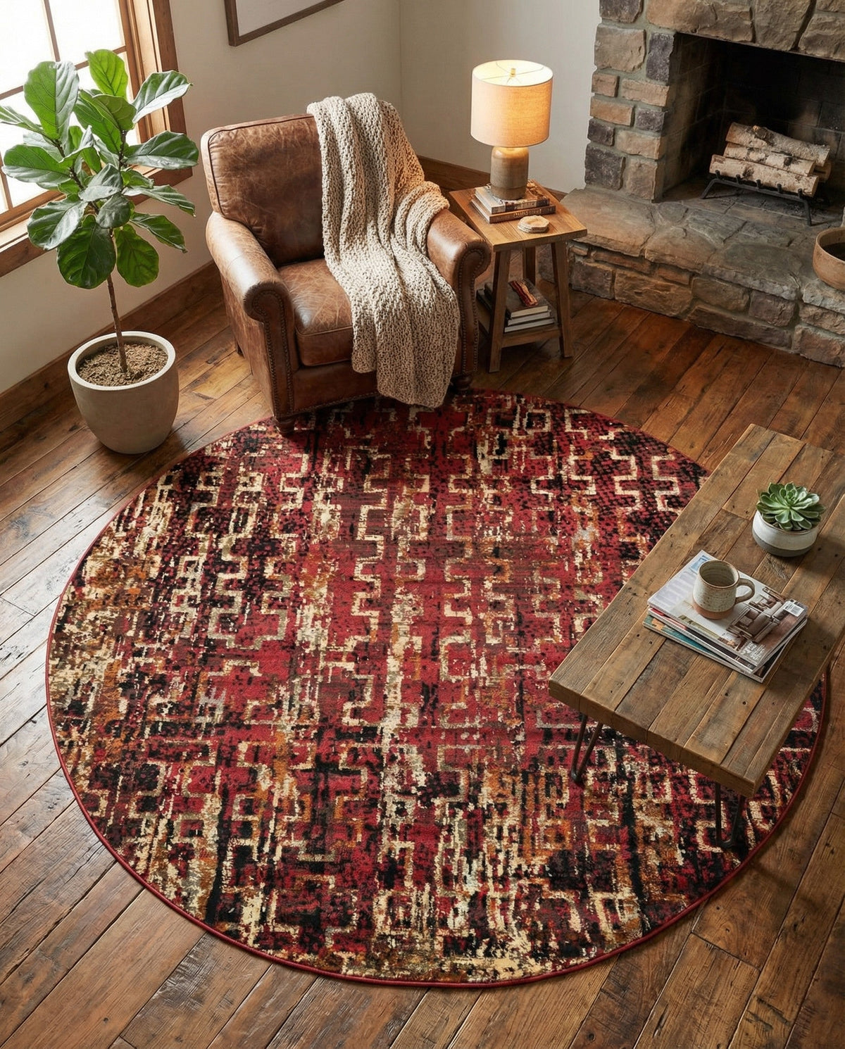 Neptune Elegance Collection Area Rug -  Proteus Round Burgundy  lifestyle 145