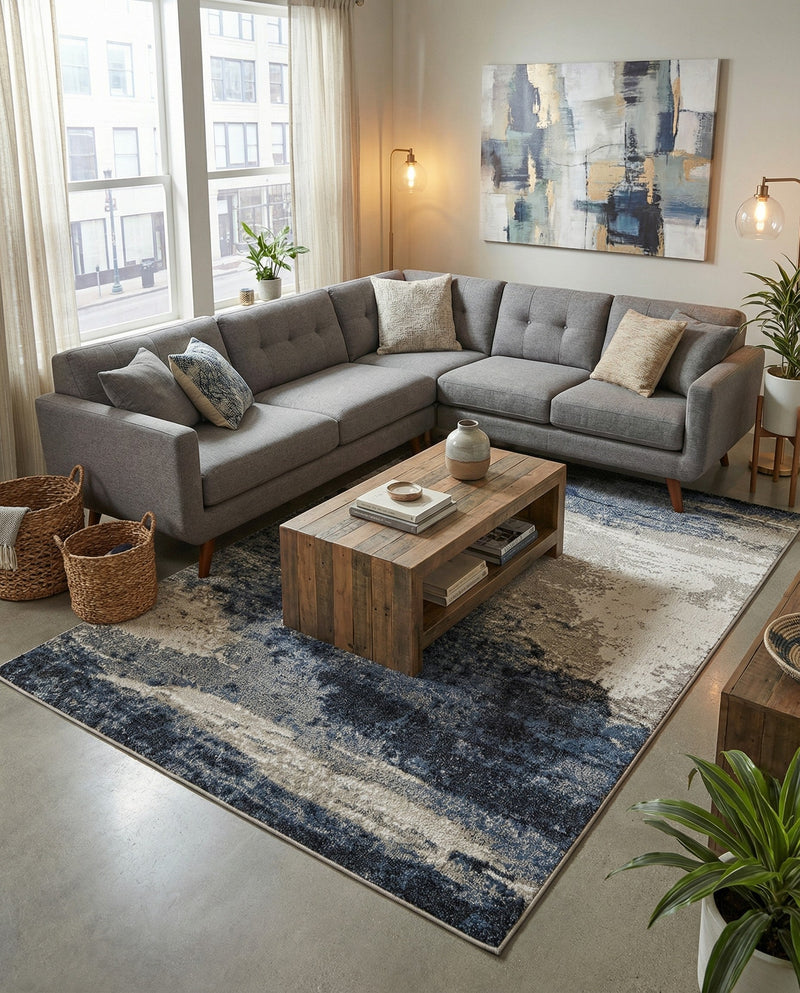 Copenhagen Edge Collection Area Rug - Nyhavn Rectangle Blue  lifestyle 31