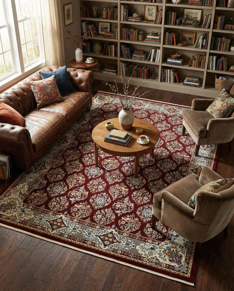 Persian Elegance Collection Area Rug -  Yazd Rectangle Burgundy  lifestyle 25