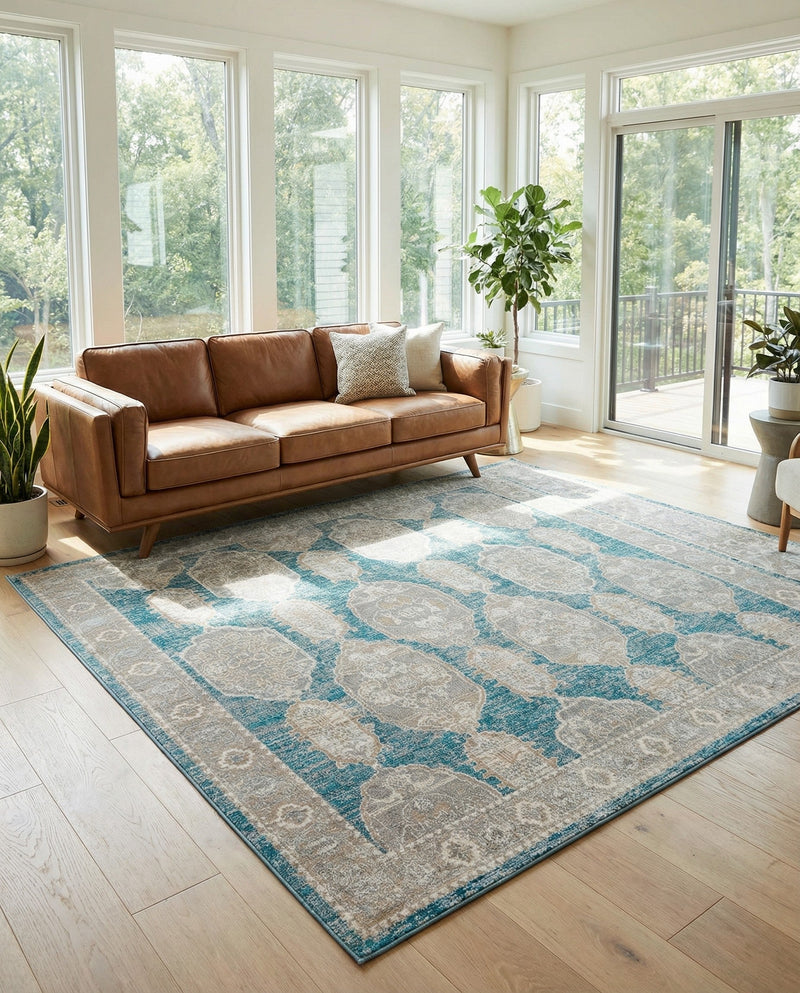 Seville Stripes Collection Area Rug -  Granada (Blue) Square Blue  lifestyle 64