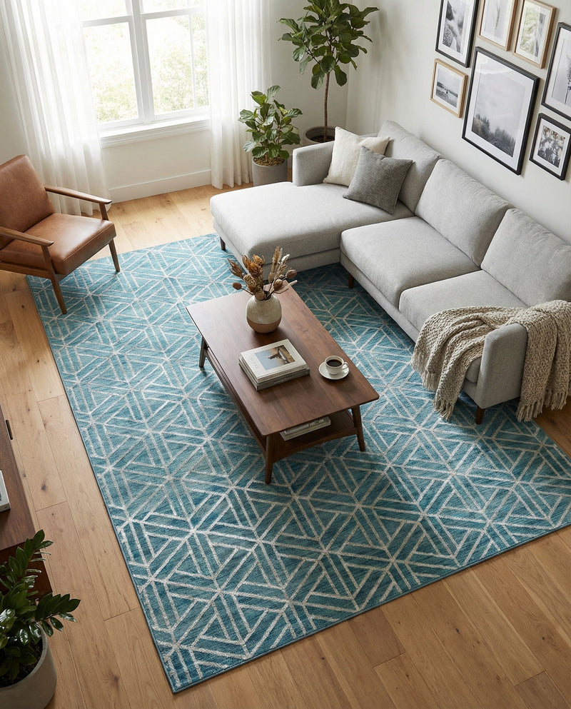 Garden Maze Retreat Collection Area Rug -  Topiarytrail Rectangle Blue  lifestyle 38