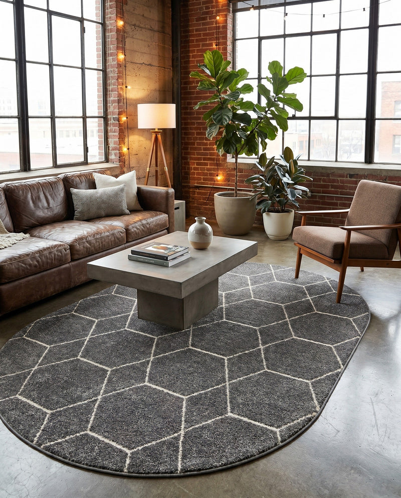 Trellis Mosaic Collection Area Rug - Arborville (Light Gray) Oval Light Gray  lifestyle 96