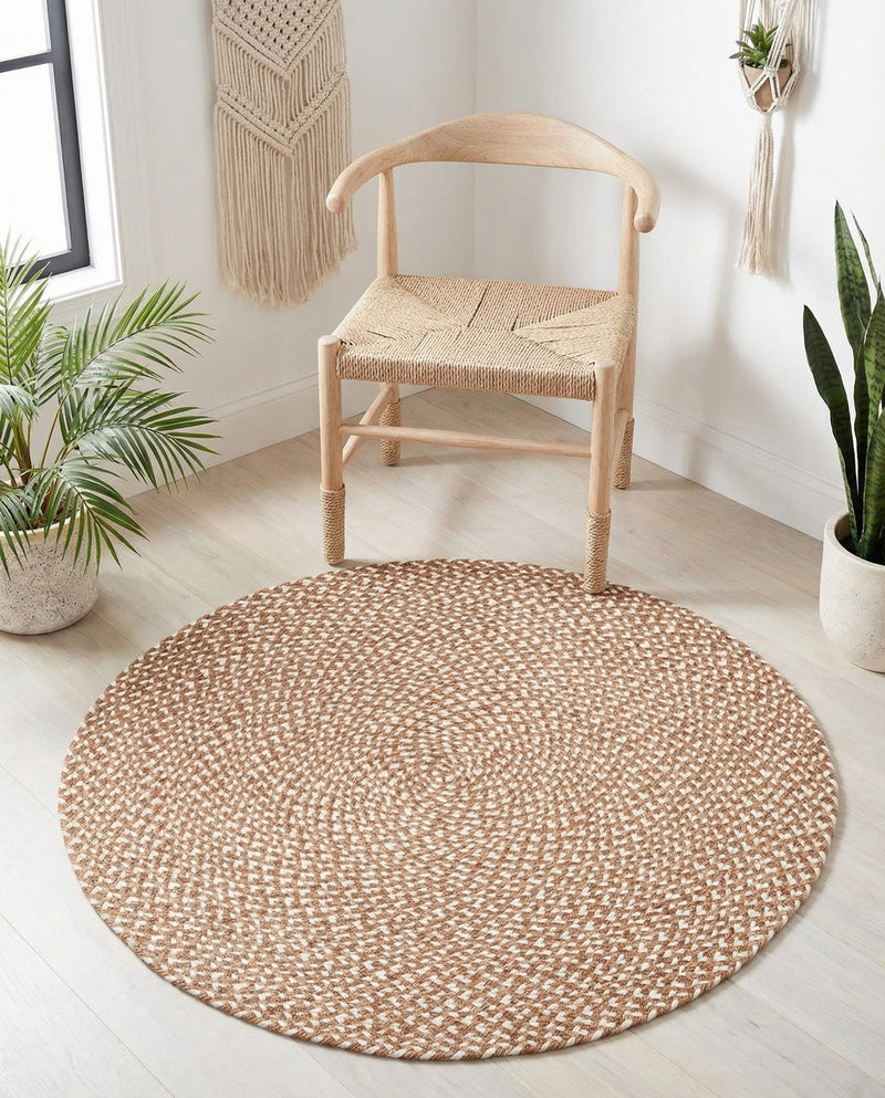Highland Woven Jute Collection Area Rug - Glenmore (Light Brown) Round Light Brown  lifestyle 55