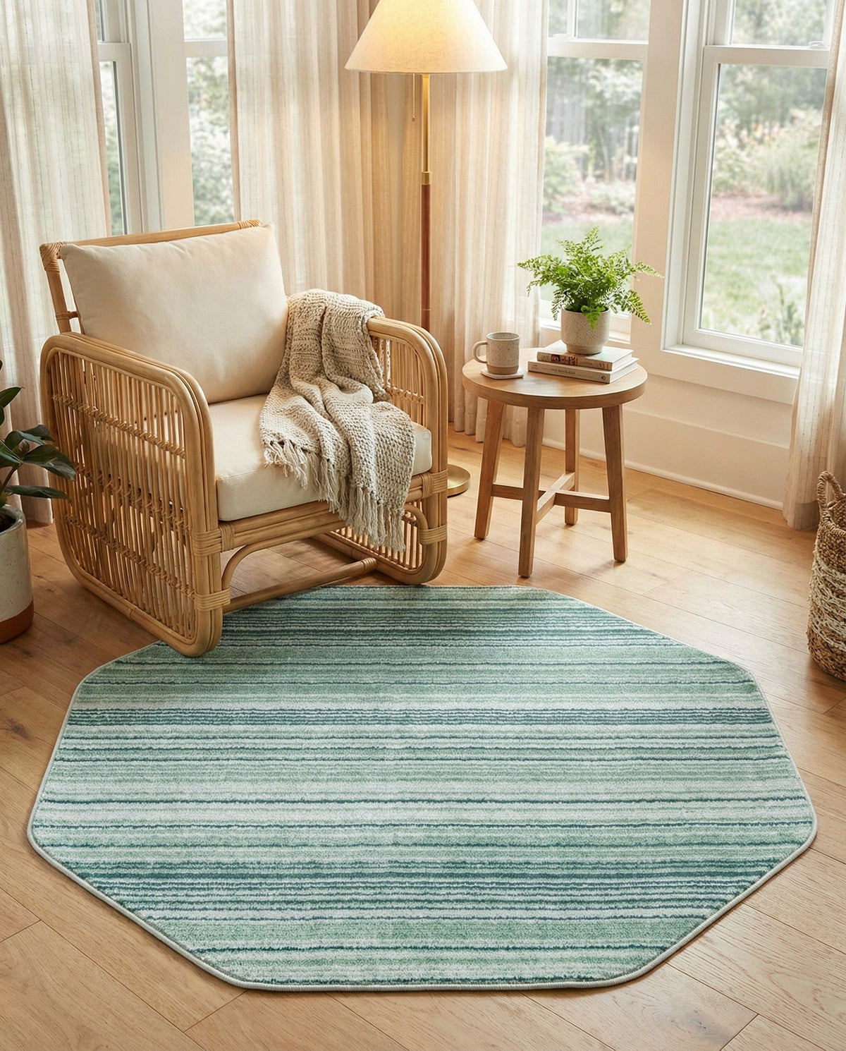 Jewel Oasis Collection Area Rug - Sapphire (Green) Octagon Green  lifestyle 121