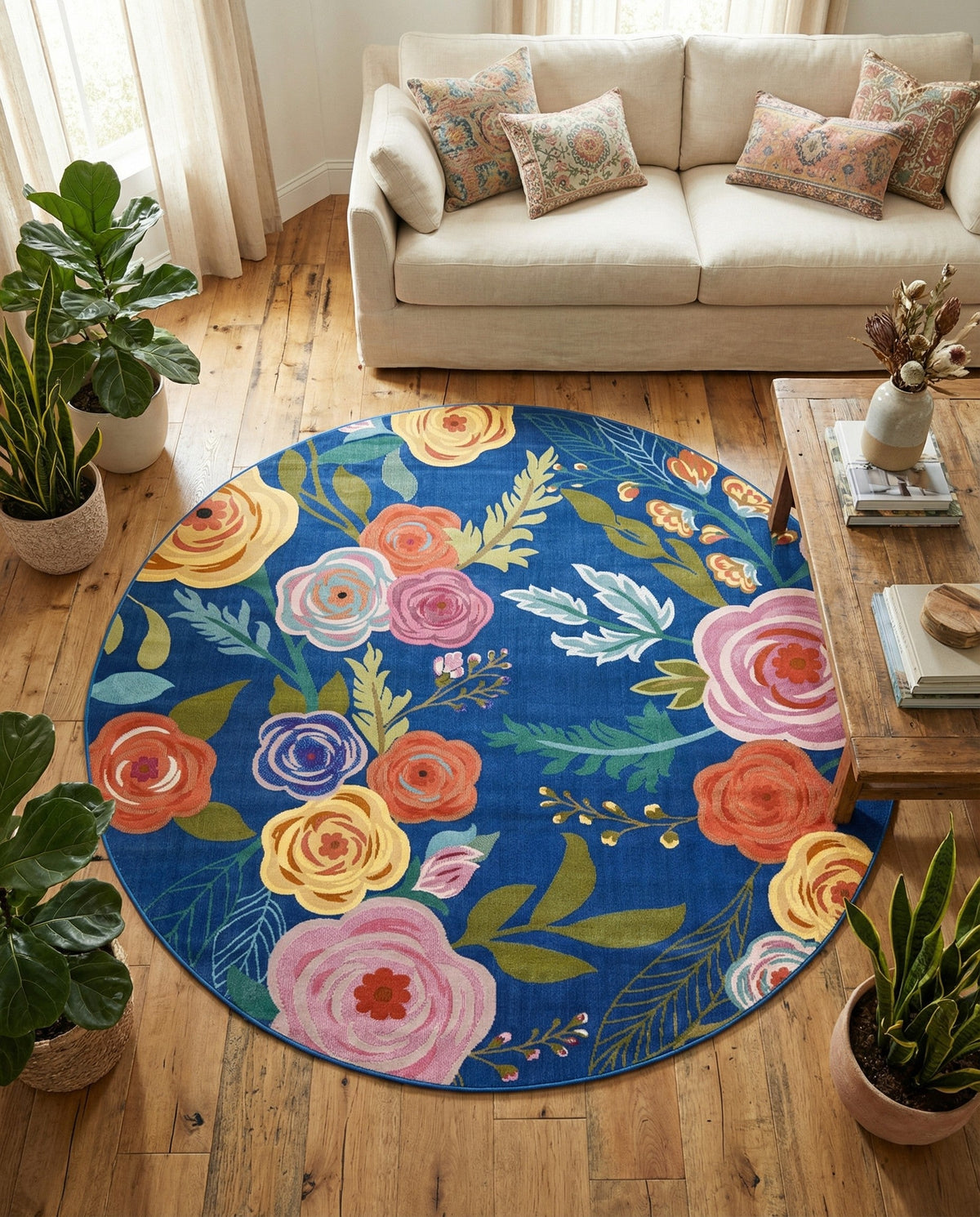 Meadow Breeze Collection Area Rug -  Petal Round Blue  lifestyle 200