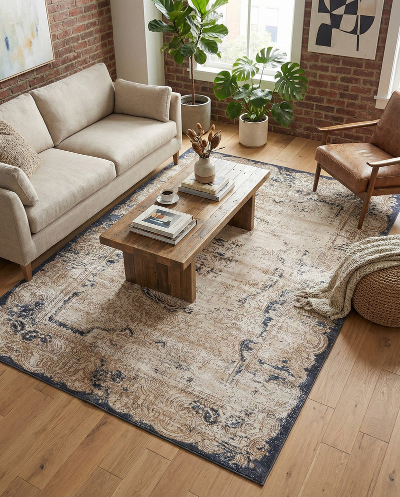 Coastal Manor Collection Area Rug -  Tidewater Rectangle Cream  lifestyle 12