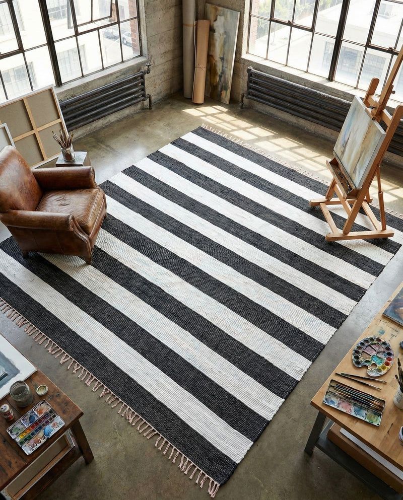 Tassel Trail Collection Area Rug - Pathway (Navy Blue) Square Navy Blue  lifestyle 79