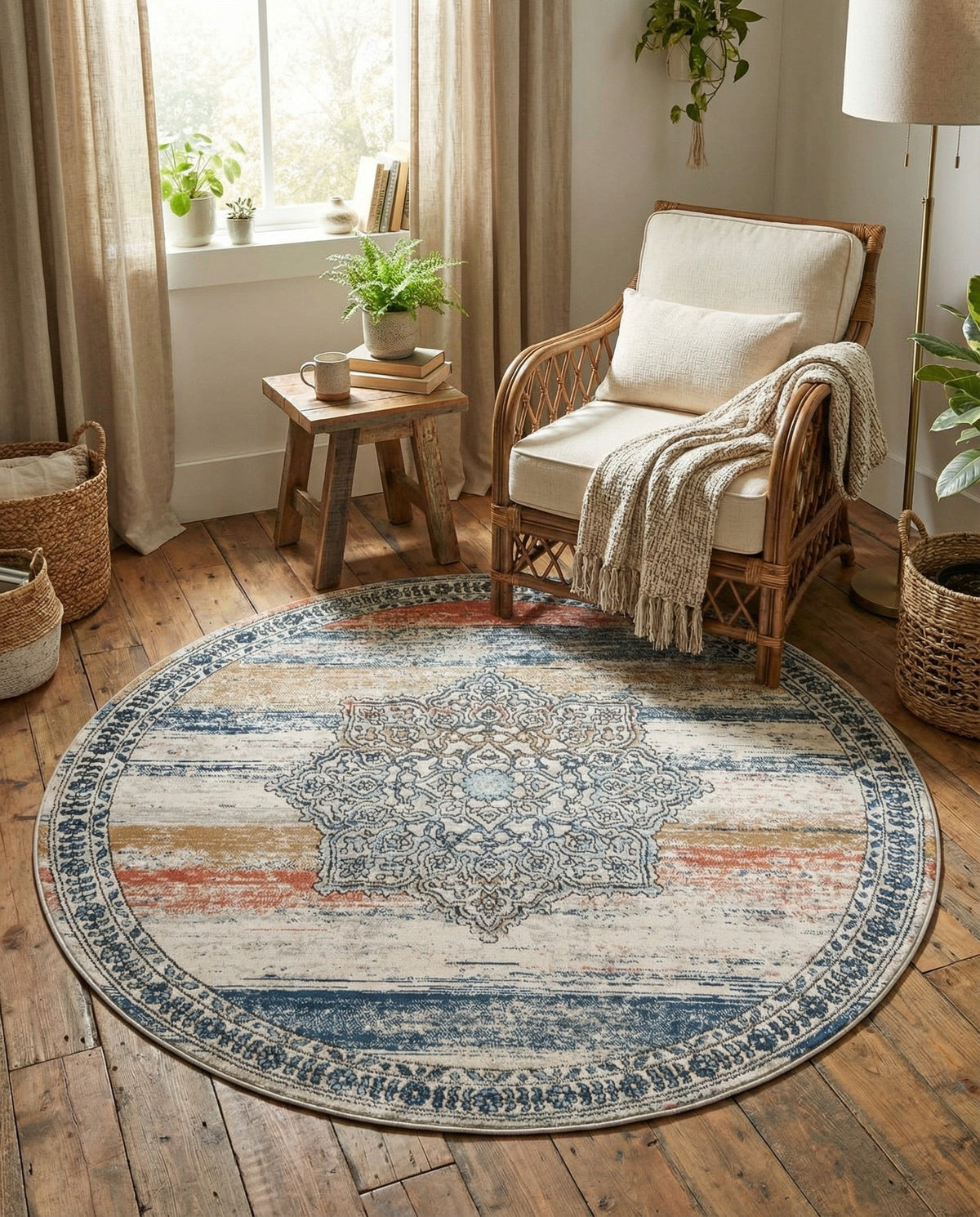 Mykonos Manor Collection Area Rug -  Tinos (Multi) Round Multi  lifestyle 107