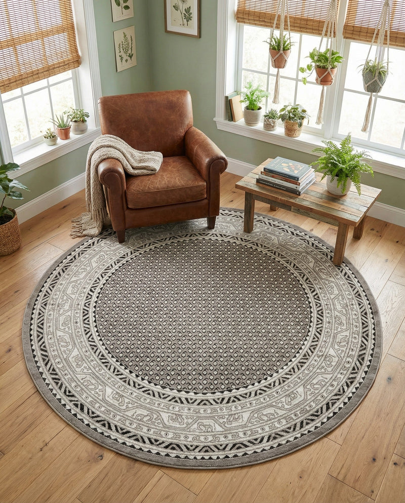 Soho Elegance Collection Area Rug -  Mercer (Gray) Round Gray  lifestyle 43