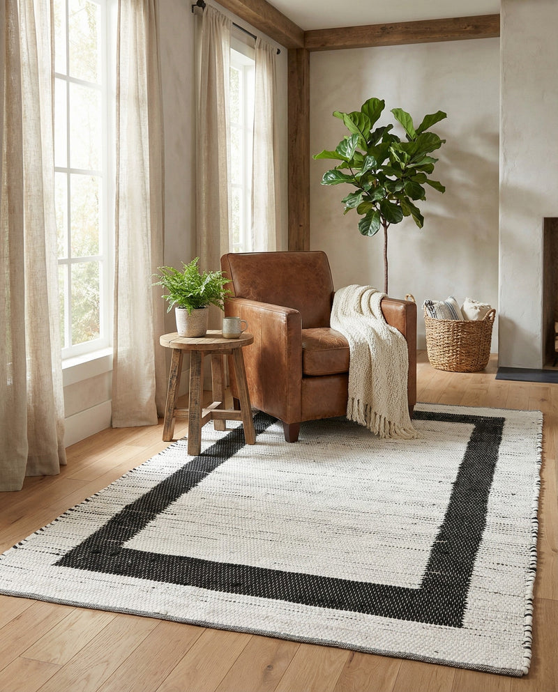 Osian Looms Collection Area Rug - Durham Rectangle White and Black  lifestyle 66