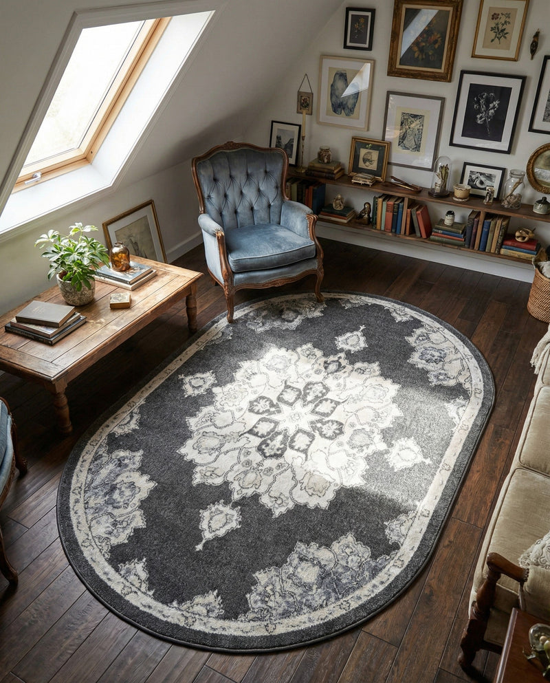 Beverly Grove Collection Area Rug - Melrose (Charcoal) Oval Charcoal  lifestyle 26