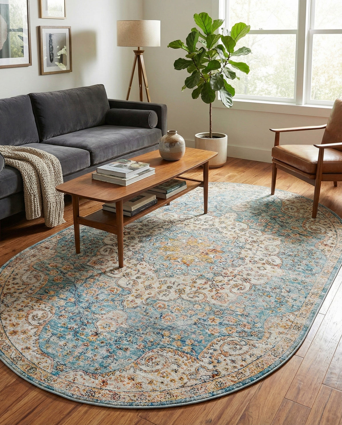 Coastal Haven Collection Area Rug - Seabreeze (Blue) Oval Blue  lifestyle 88