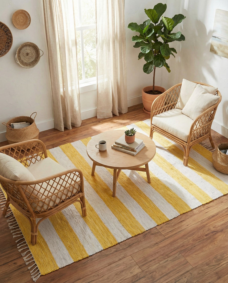 Tassel Trail Collection Area Rug - Pathway (Yellow and Ivory) Rectangle Yellow and Ivory  lifestyle 4