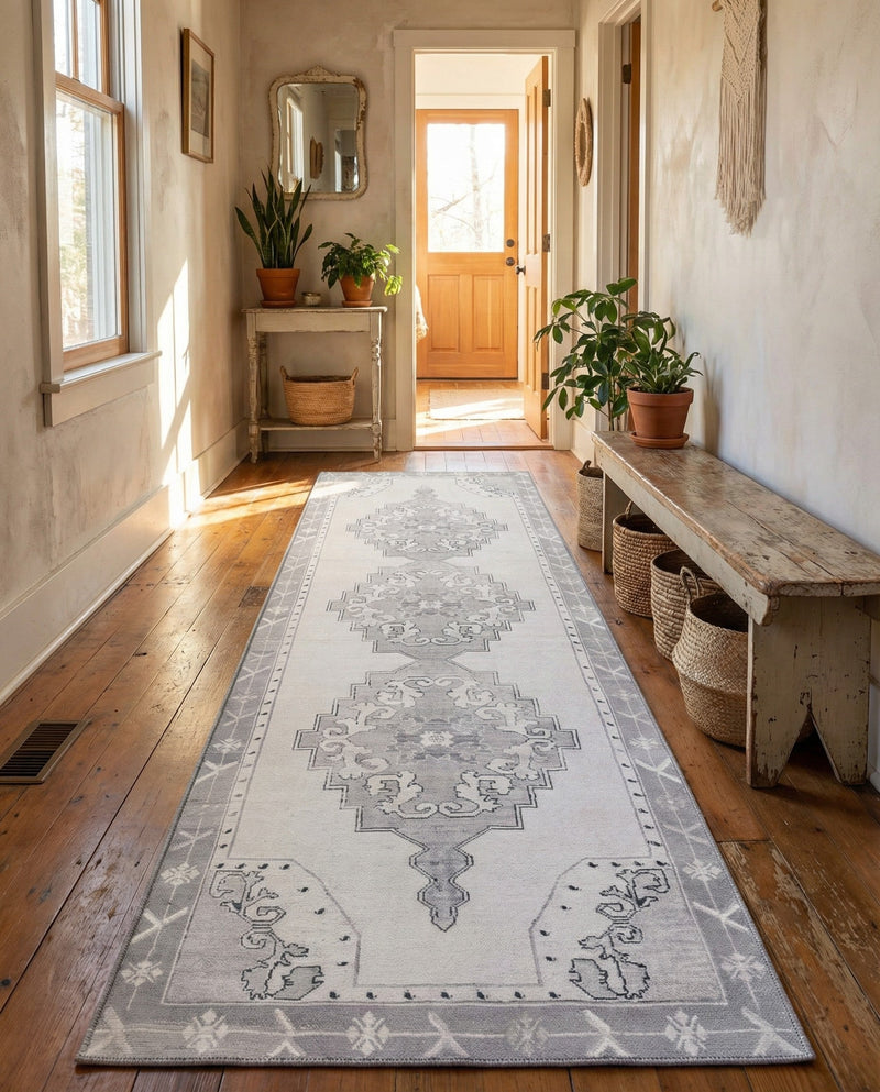 Heritage Elegance Collection Area Rug -  Winterthur (white Gray) Runner white Gray  lifestyle 57