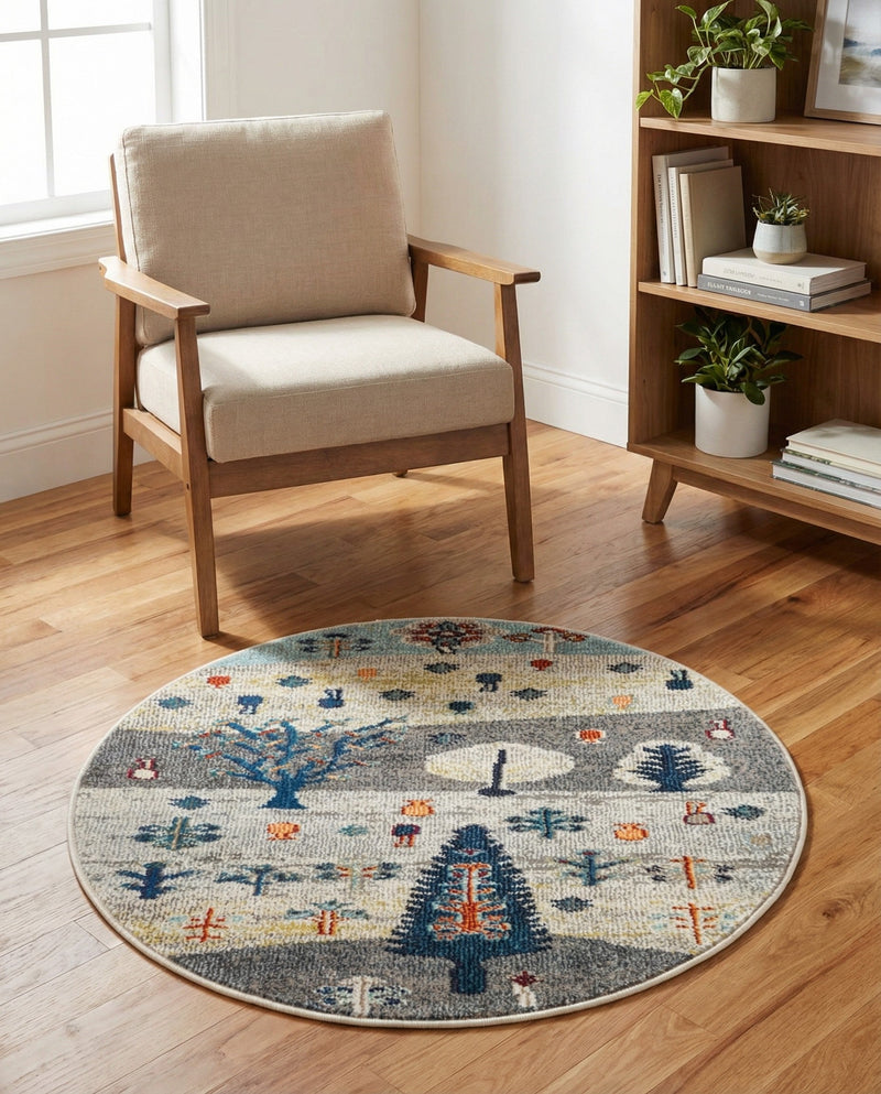 Colorburst Oasis Collection Area Rug -  Mosaic Round Ivory Gray Blue  lifestyle 38