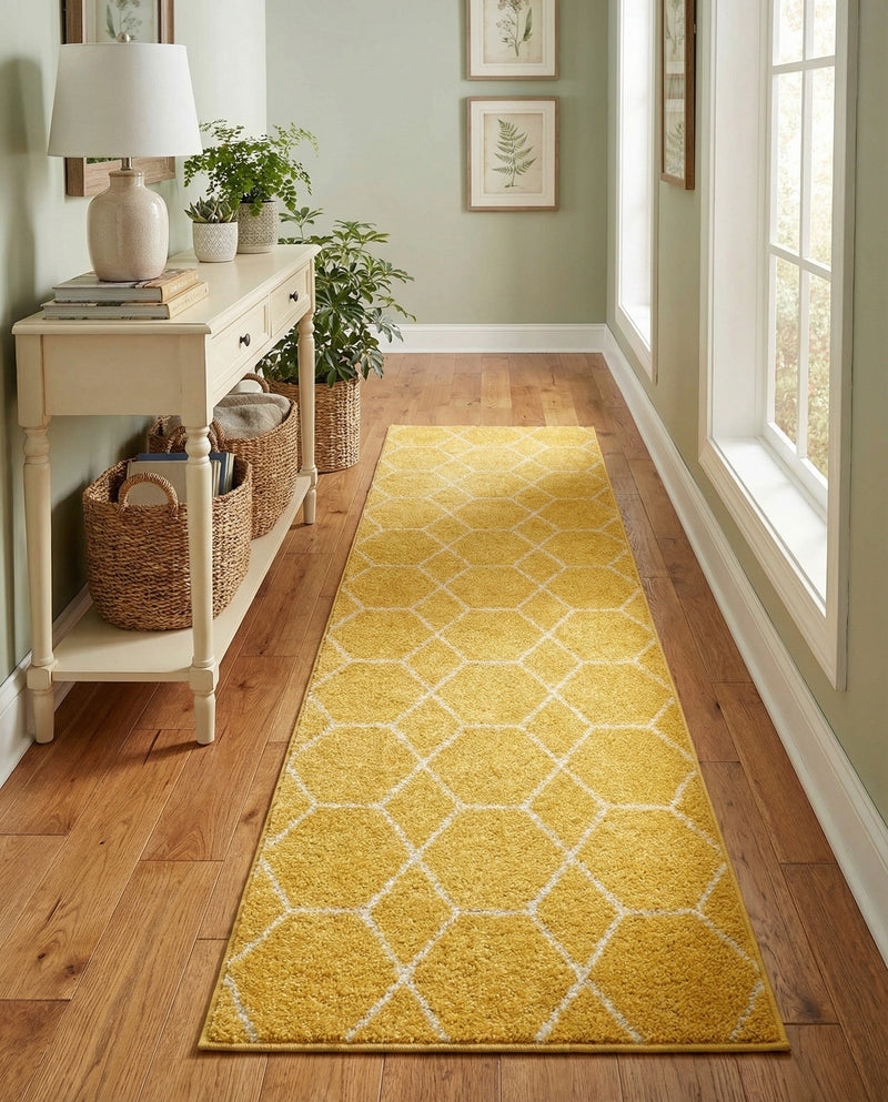 Trellis Mosaic Collection Area Rug - Arborville (Yellow) Runner Yellow  lifestyle 73