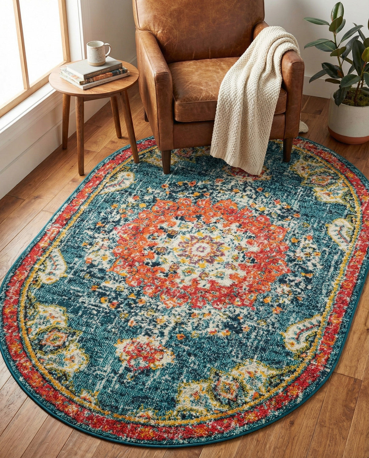 Brighton Terrace Collection Area Rug - Hove (Blue) Oval Blue  lifestyle 93
