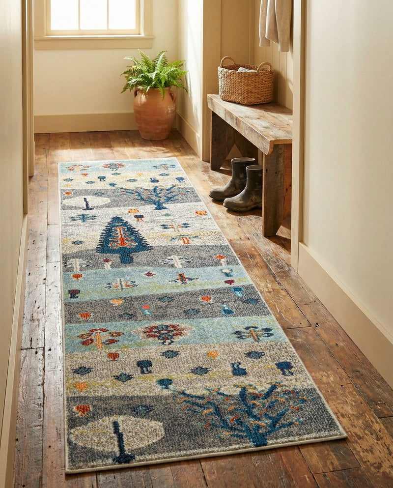 Colorburst Oasis Collection Area Rug -  Mosaic Runner Ivory Gray Blue  lifestyle 66