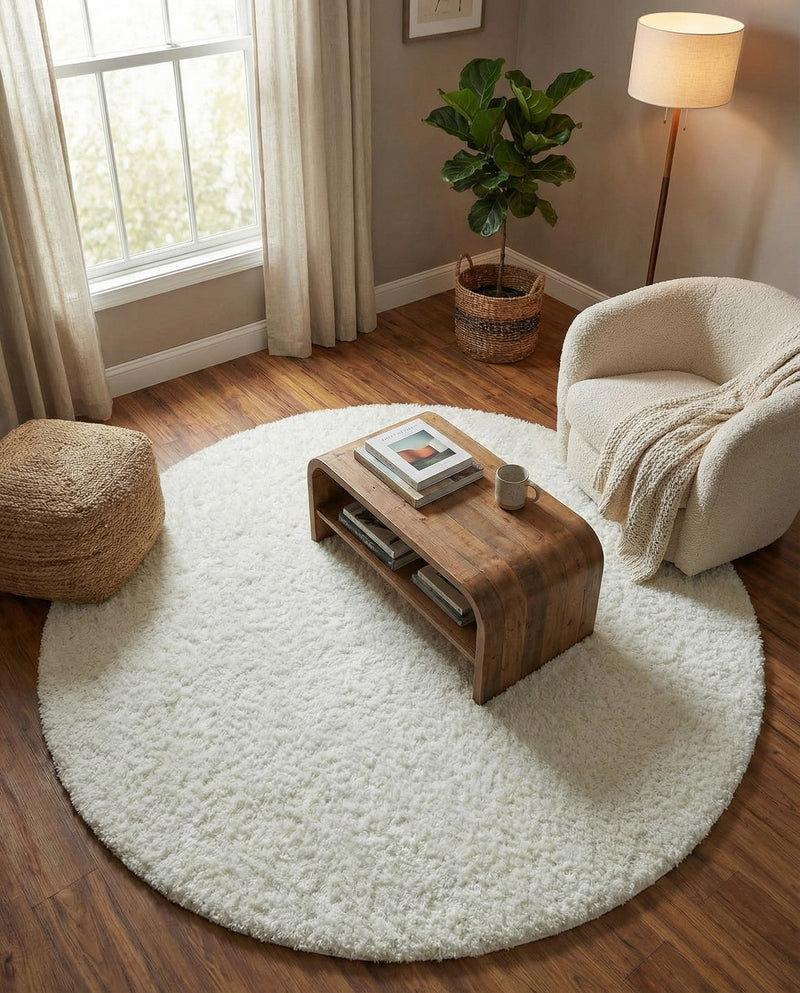 Alpine Plush Collection Area Rug -  Cortina (White) Round White  lifestyle 48