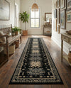 Tabriz Tapestries Collection Area Rug - Azerbaijan (Black) Runner Black  lifestyle 51