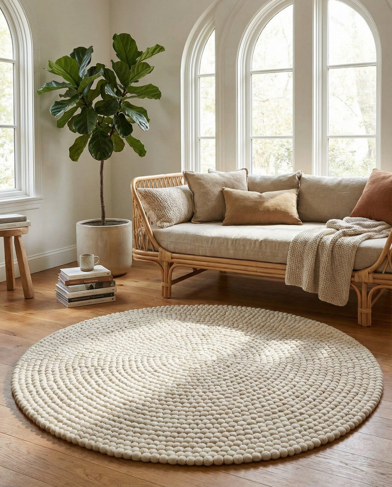 Woolen Sphere Collection Area Rug - Orbsburg (Ivory) Round Ivory  lifestyle 53