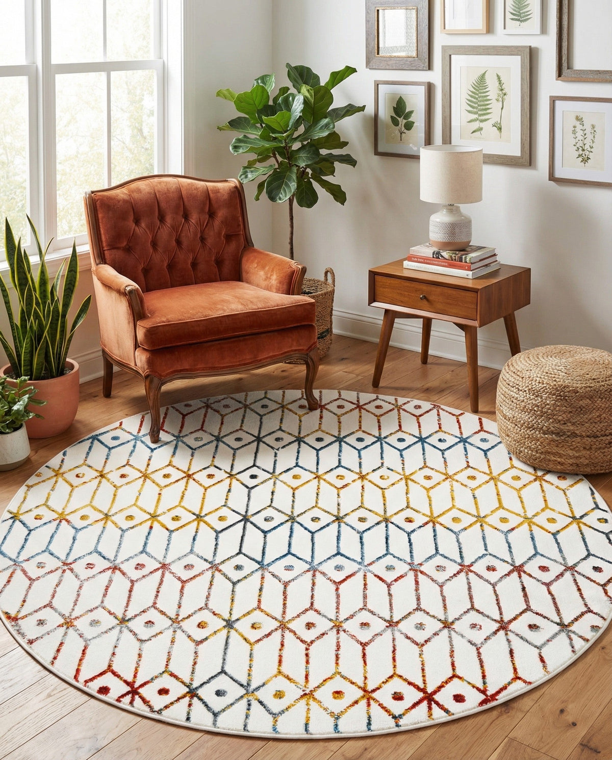 Garden Maze Retreat Collection Area Rug -  Mazeview Round Multi  lifestyle 129