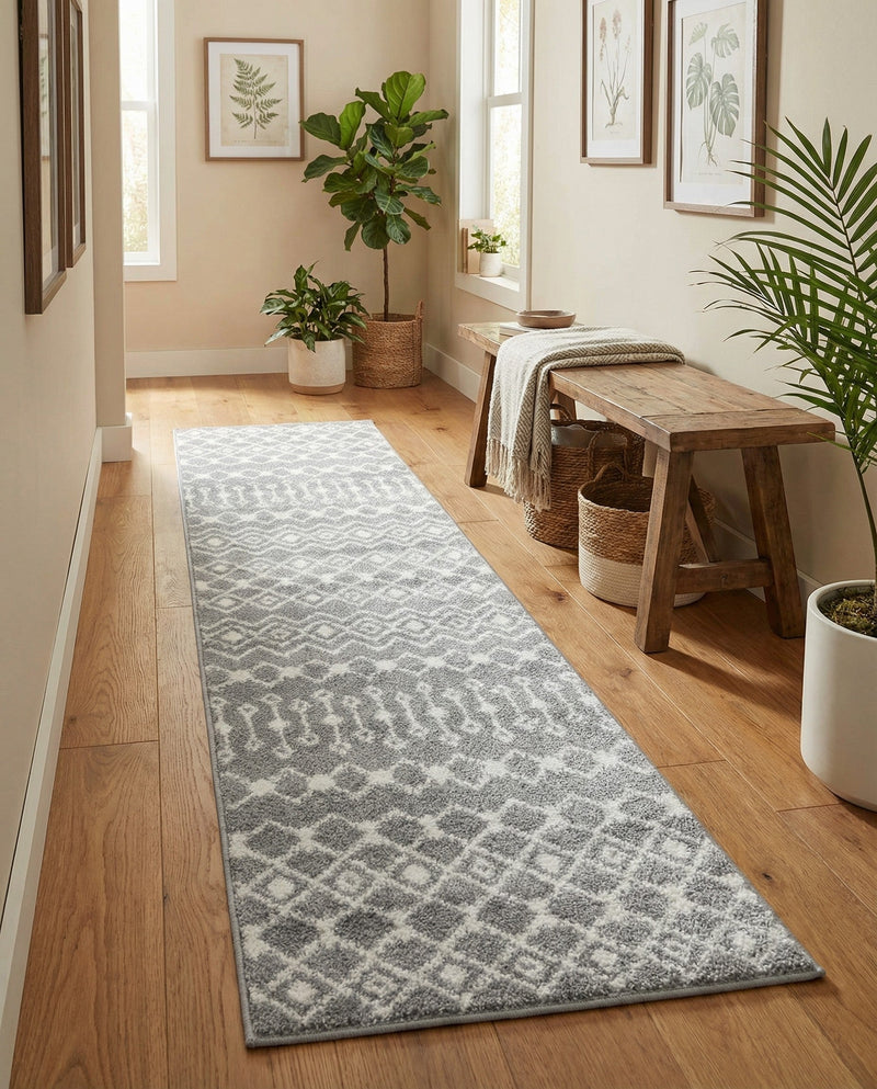 Mediterranean Lattice Collection Area Rug - Santorini (Gray) Runner Gray  lifestyle 58