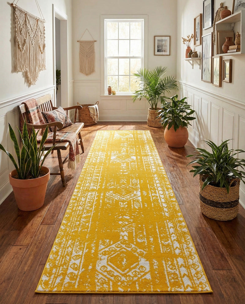 Brighton Stripes Collection Area Rug - Sussex (Yellow) Runner Yellow  lifestyle 29