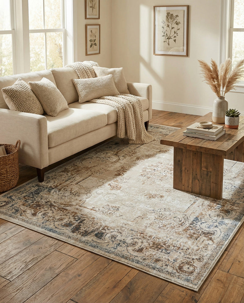 Coastal Manor Collection Area Rug -  Pierpoint Rectangle Blue Cream  lifestyle 3