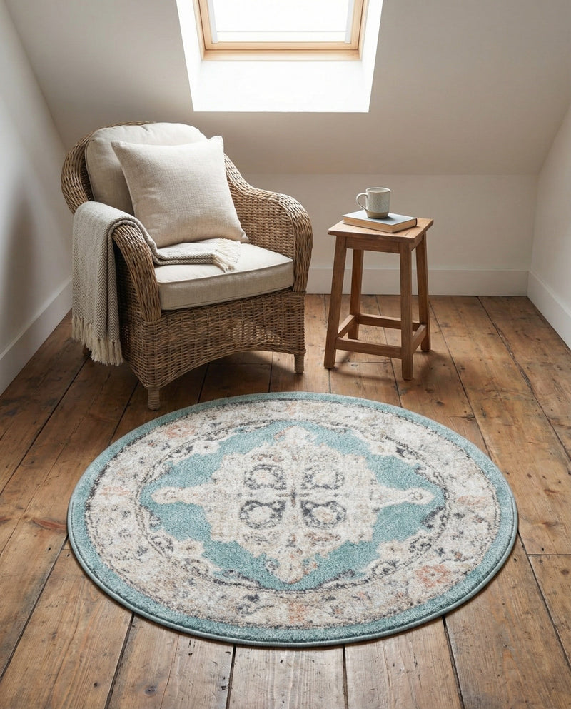 Beverly Grove Collection Area Rug -  Fairfax (Aqua) Round Aqua  lifestyle 60