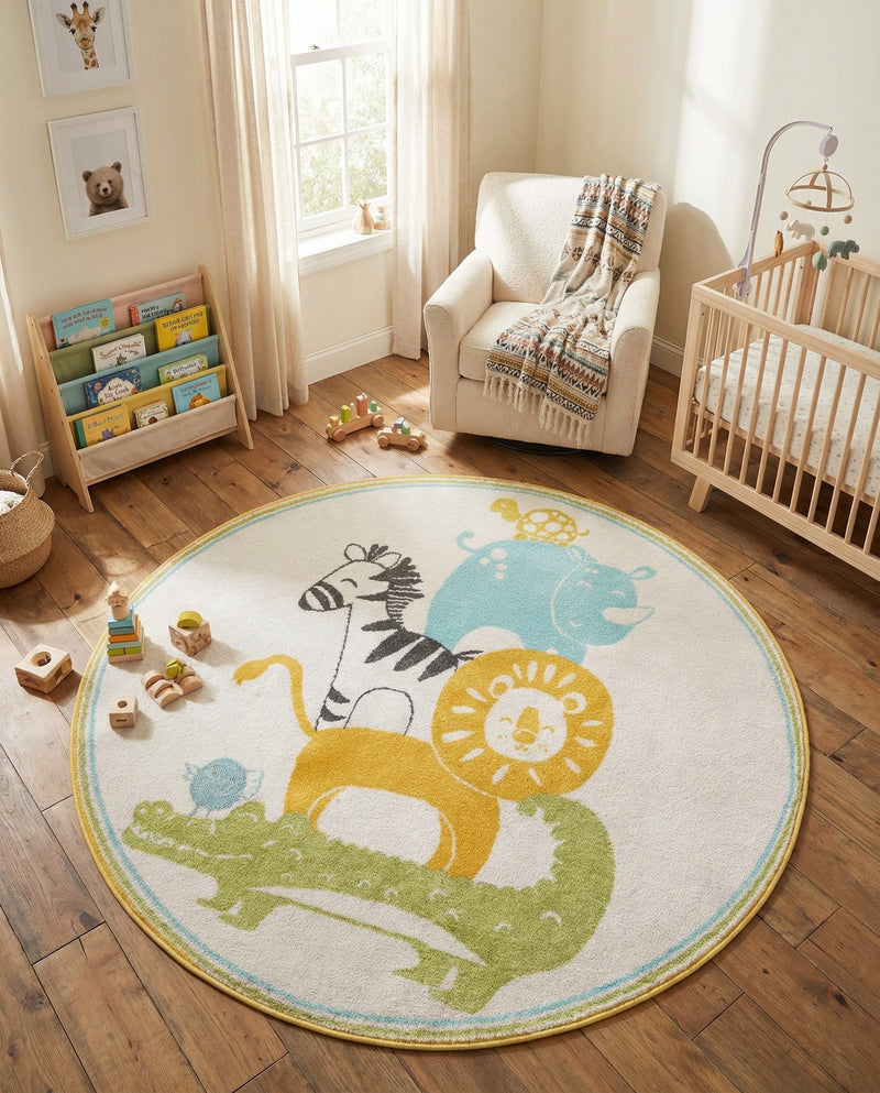 Wonder Tykes Collection Area Rug -  Prismatic Round Ivory  lifestyle 22