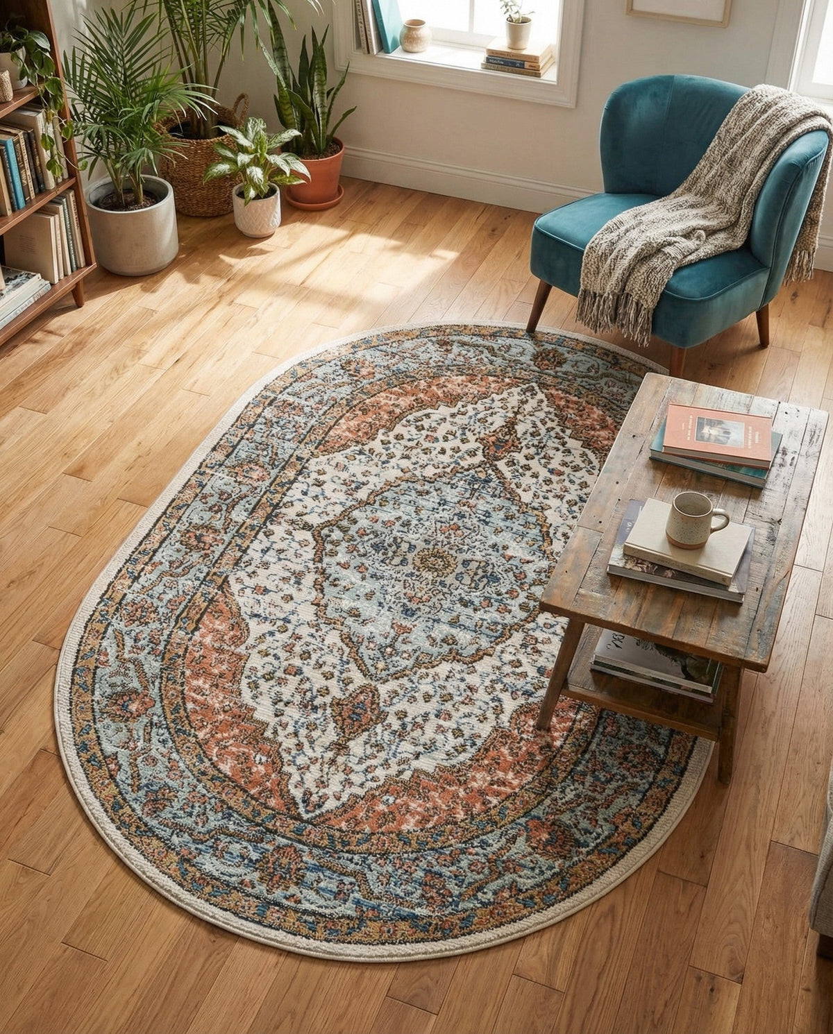 Mykonos Manor Collection Area Rug - Delos Oval Ivory  lifestyle 168