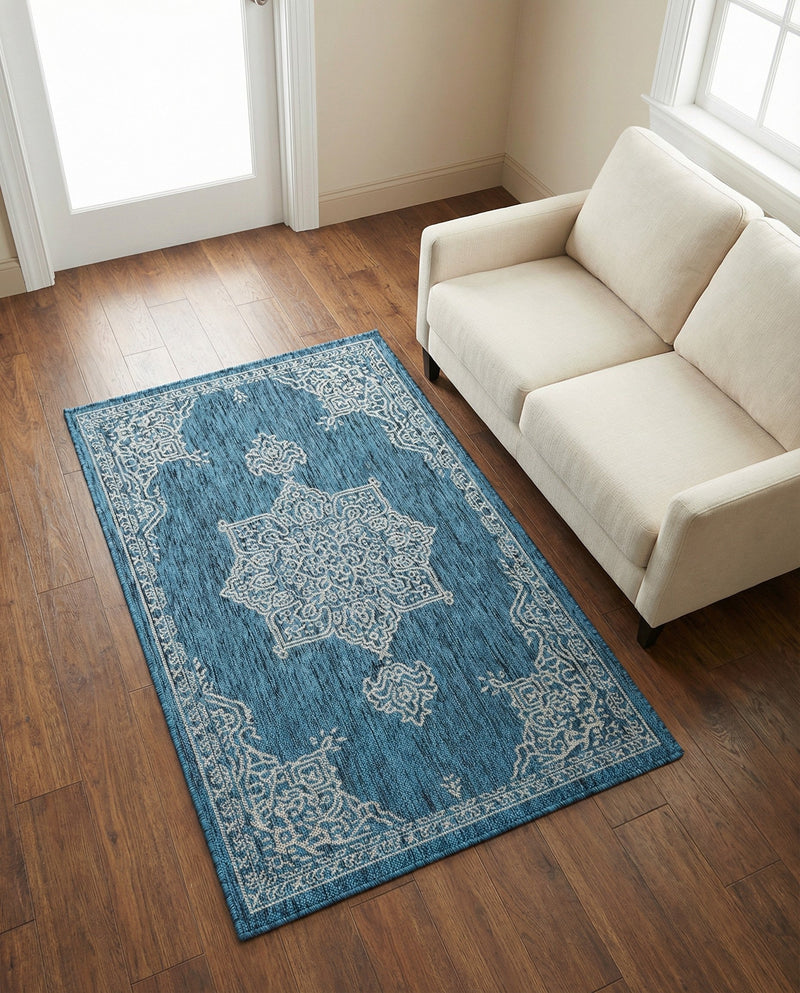 Patio Heritage Collection Area Rug -  Charleston (Teal) Rectangle Teal  lifestyle 28