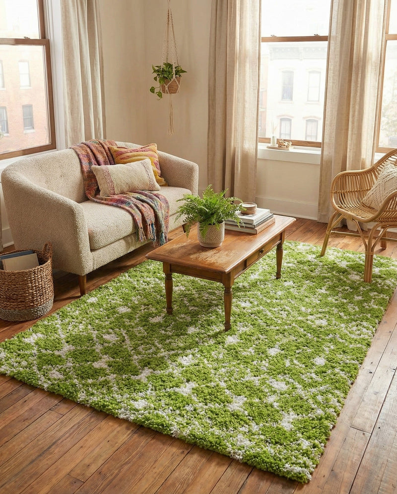 Berber Lattice Shag Collection Area Rug - Atlas (Green) Rectangle Green  lifestyle 12