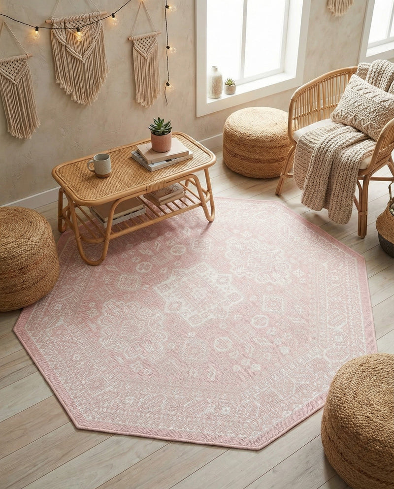Tribal Terrace Treasures Collection Area Rug -  Incan Isle (Pink) Octagon Pink  lifestyle 48