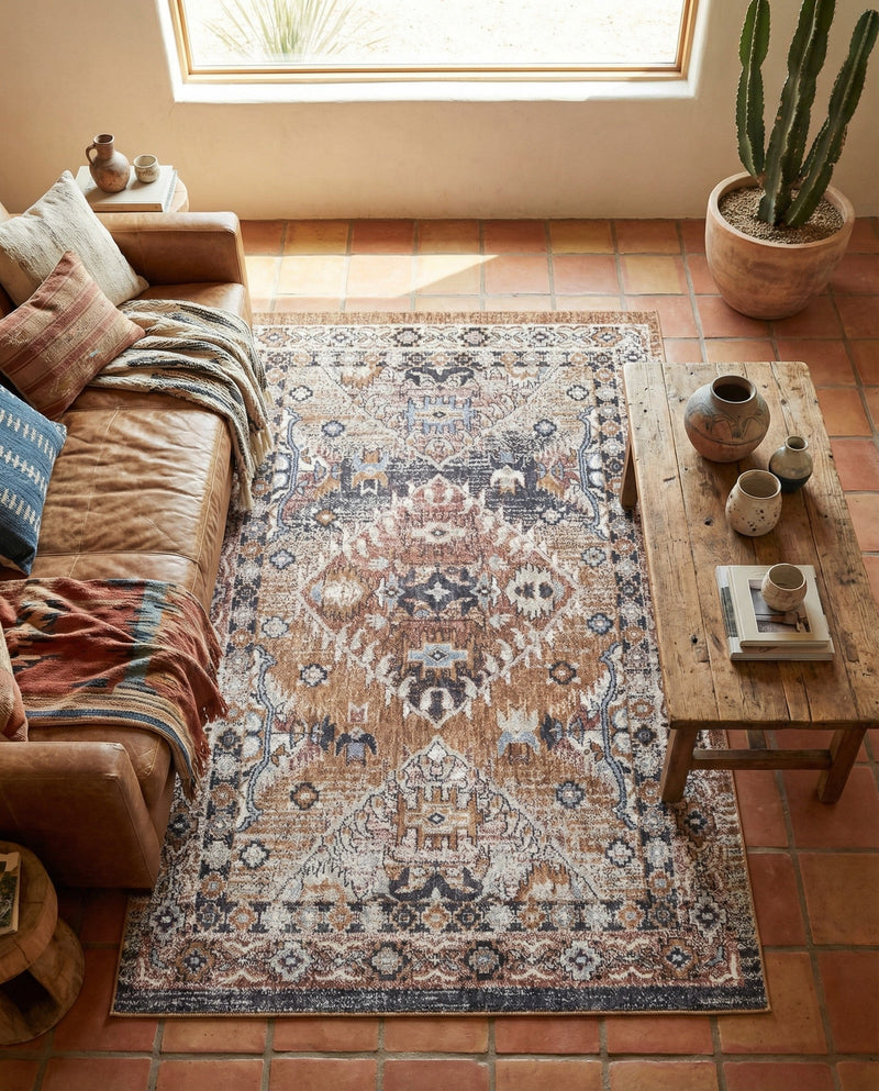 Desert Modern Eco Rug Series Collection Area Rug -  Navajo Rectangle Khaki Gray  lifestyle 9
