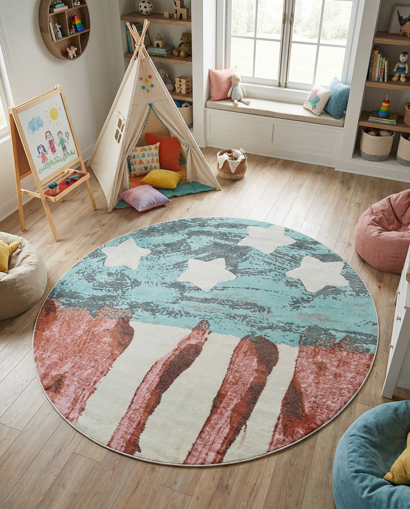 Wonder Tykes Collection Area Rug -  Zany Round Red and Blue  lifestyle 50