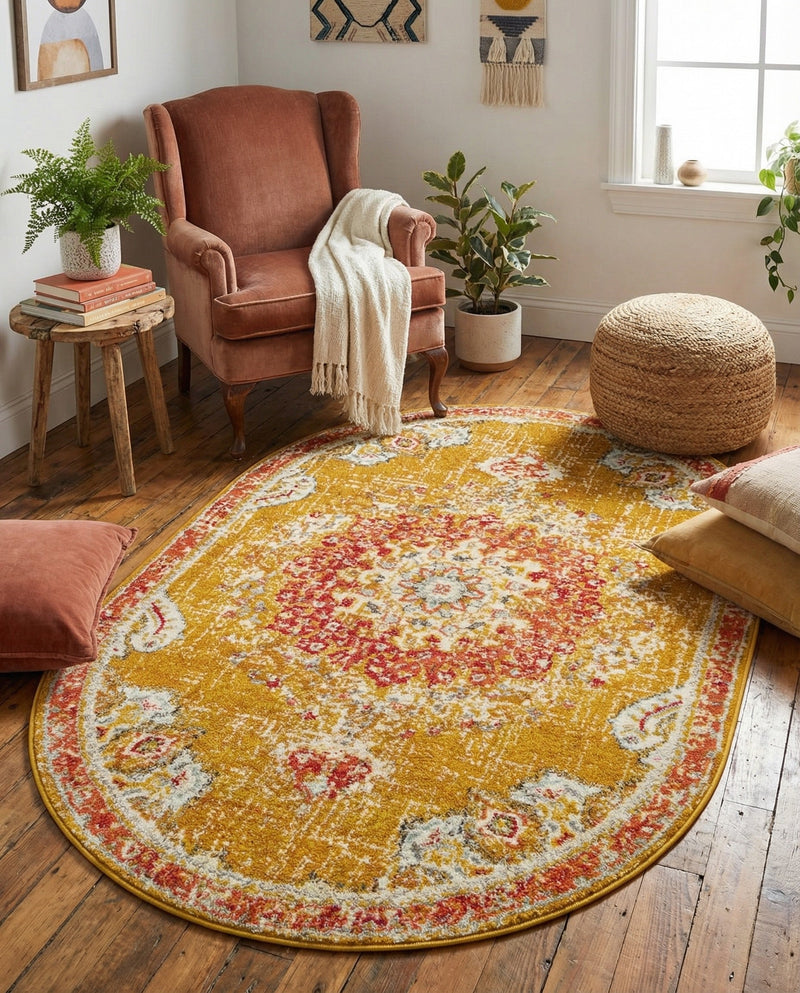 Brighton Terrace Collection Area Rug - Hove (Gold) Oval Gold  lifestyle 55
