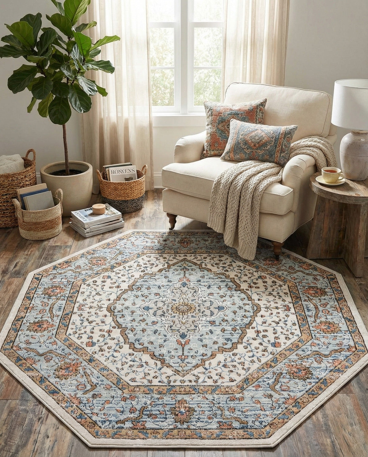 Mykonos Manor Collection Area Rug - Delos Octagon Ivory  lifestyle 181