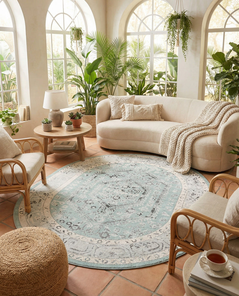 Adriana Terrace Collection Area Rug - Capri (Aqua) Oval Aqua  lifestyle 47