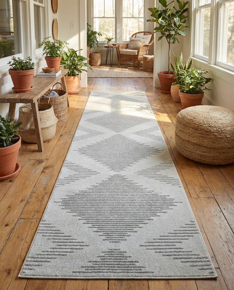 Seychelles Stripes Collection Area Rug - Mahe (Ivory and Gray) Runner Ivory and Gray  lifestyle 61
