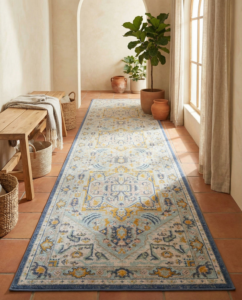 Savannah Series Collection Area Rug - Charleston (Sky blue) Runner Sky blue  lifestyle 38