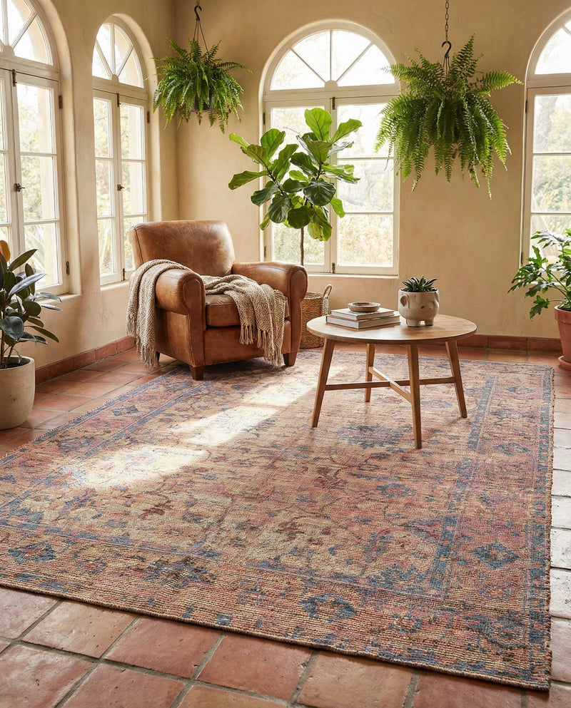 Savannah Threads Collection Area Rug - Tybee Rectangle Peach pink  lifestyle 36