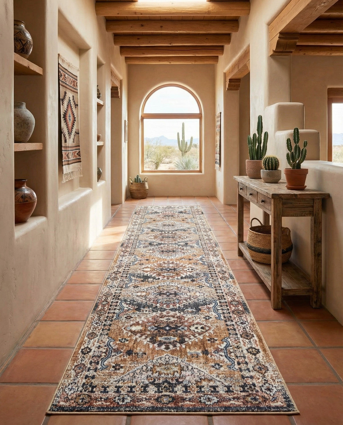 Desert Modern Eco Rug Series Collection Area Rug -  Navajo Runner Khaki Gray  lifestyle 85