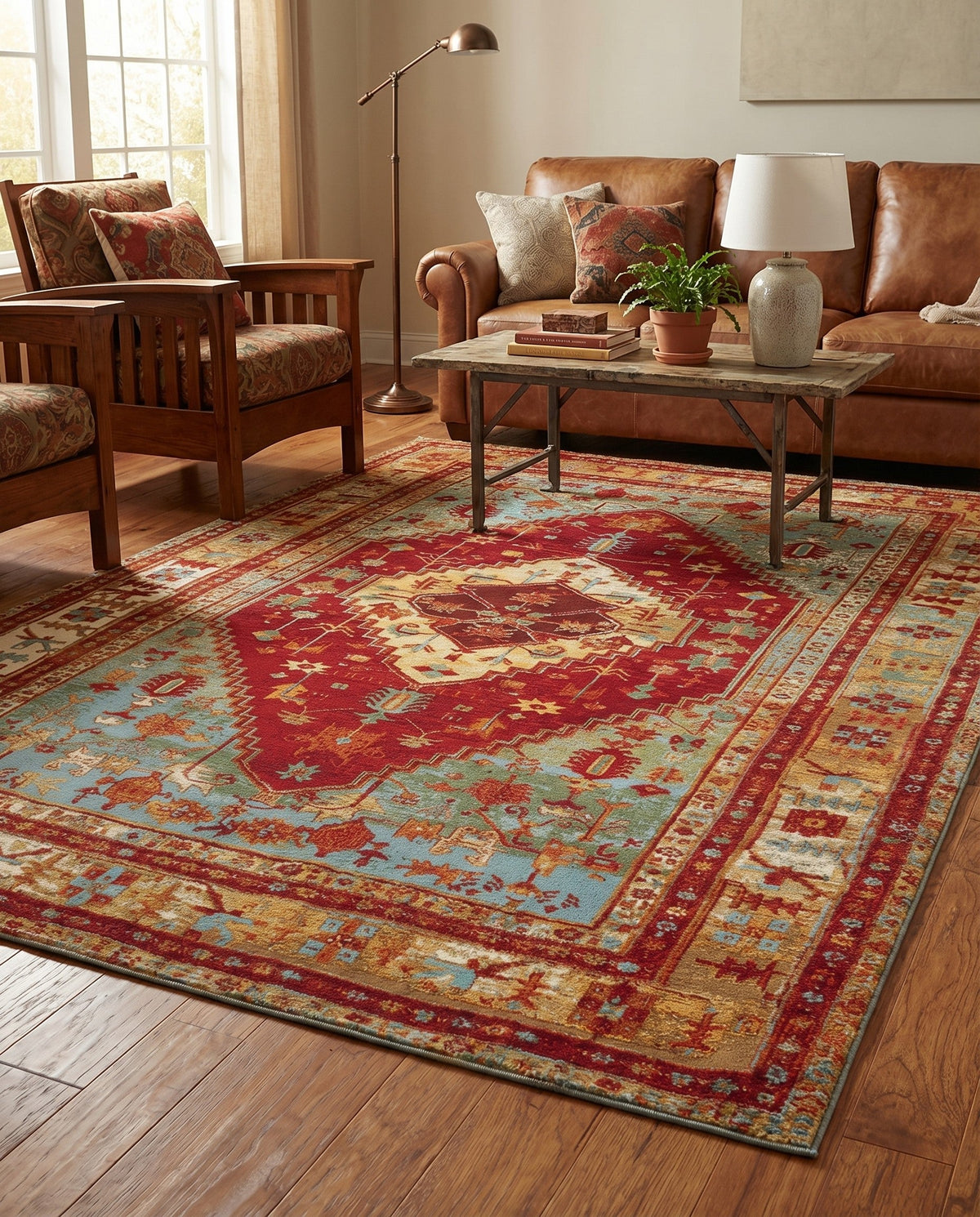 Patio Heritage Collection Area Rug -  Arbor Rectangle Red Green Blue  lifestyle 11