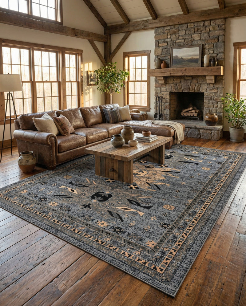 Tabriz Tapestries Collection Area Rug - Azerbaijan (Gray) Rectangle Gray  lifestyle 11