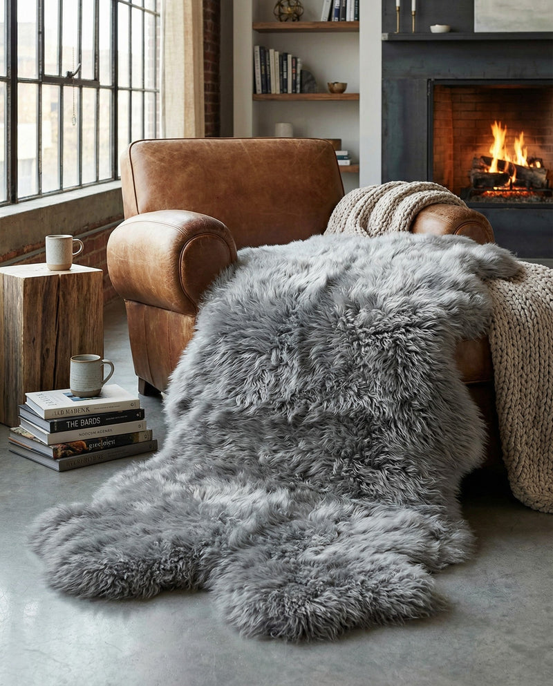 Arctic Lambskin Luxe Collection Area Rug - Tundra Rectangle Gray  lifestyle 34