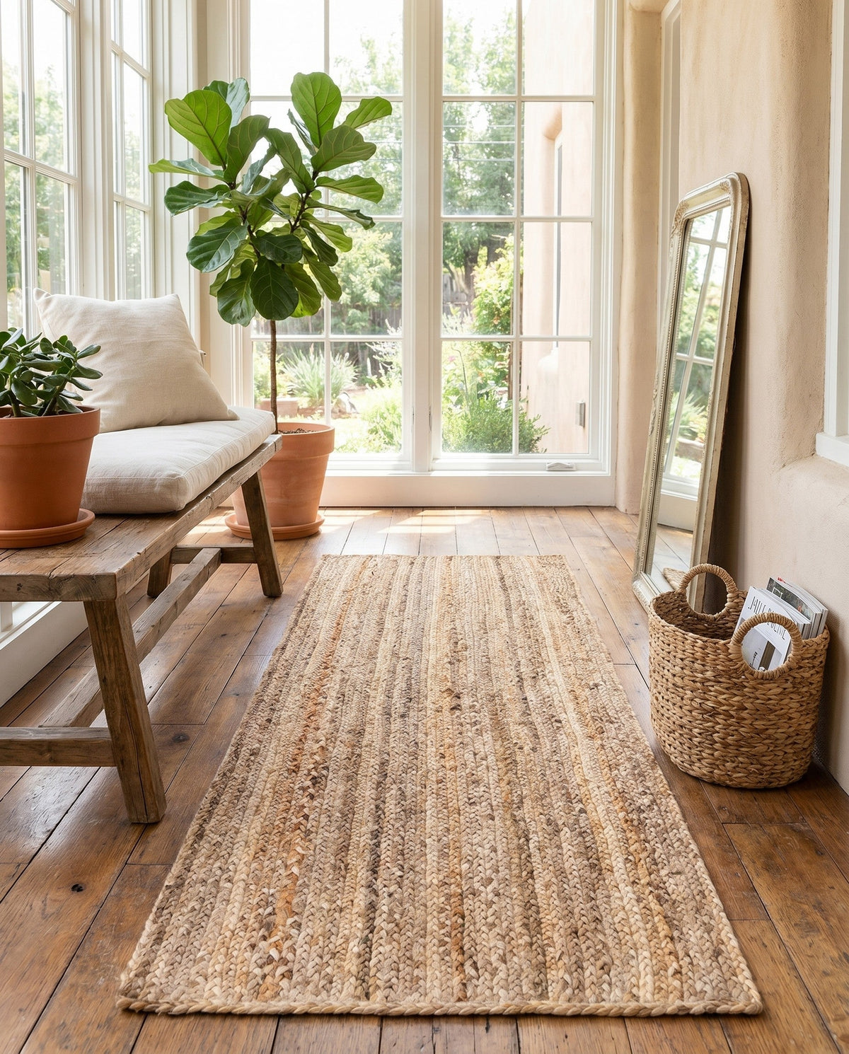 Woven Seaside Jute Collection Area Rug - Savannah (Natural) Runner Natural  lifestyle 132
