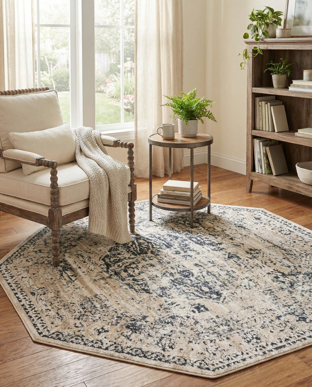 Coastal Manor Collection Area Rug -  Dunes Octagon Dark Blue  lifestyle 92